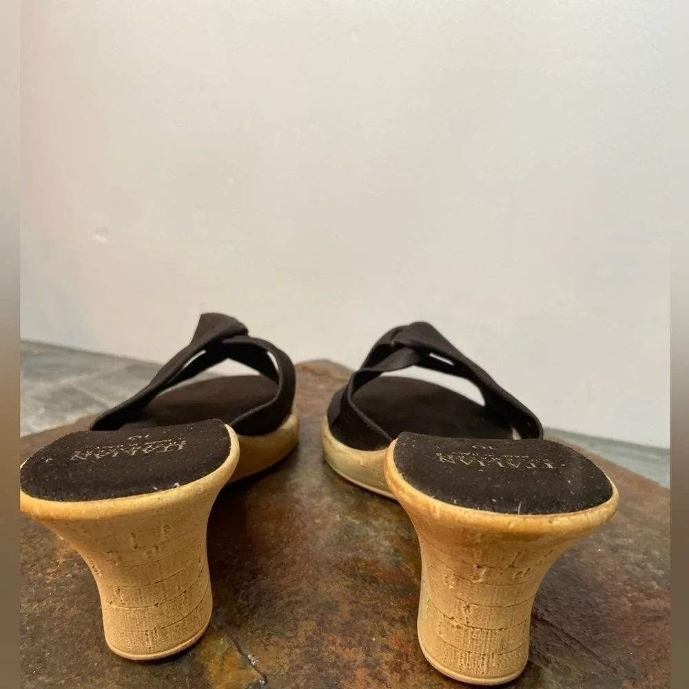 Italian Shoemakers~Dark Brown Shimmery Twist Fabric Wedge Slip-On Sandal~Size 10